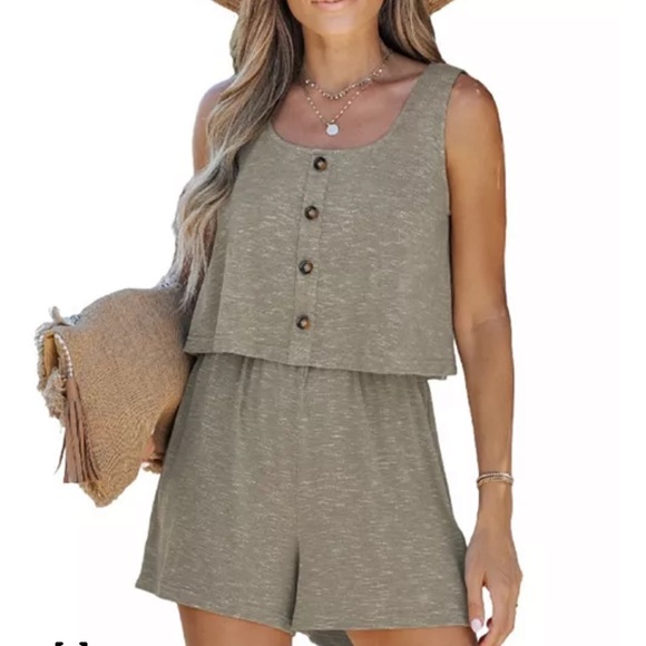 Cupshe Pants - Cupshe Women's Slub Knit Flounce Tan Tank Romper